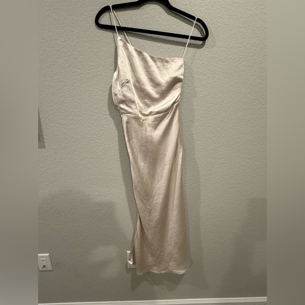 One-Shoulder Champagne Satin Dress